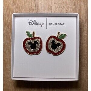 New In Box Disney X BaubleBar Fun Mickey Head Apple Design Earrings Teacher Gift